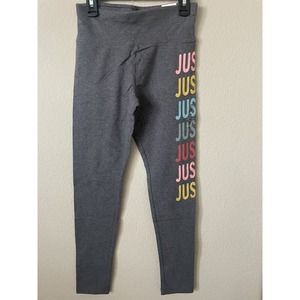 Justice Gray Colorful Logo High Waist Full Length Leggings Size 10